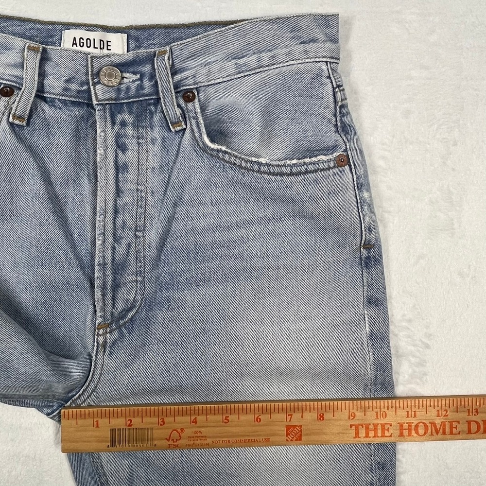 Agolde High Rise Crop Jeans 27 (Fits 28x26) Light Wash Distressed Button Fly - Picture 10 of 16